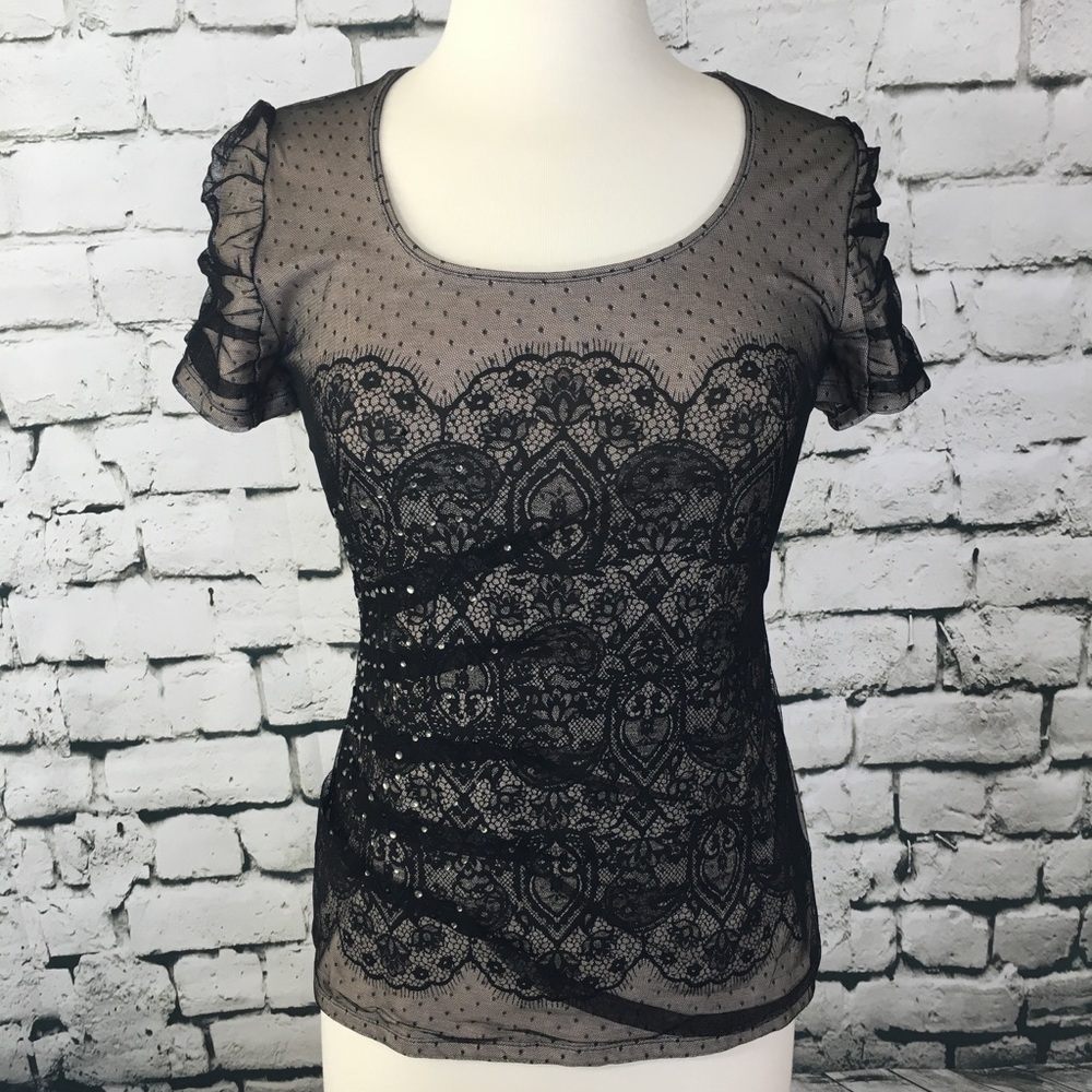 NWT White House Black Market Lace mesh Top Sz S